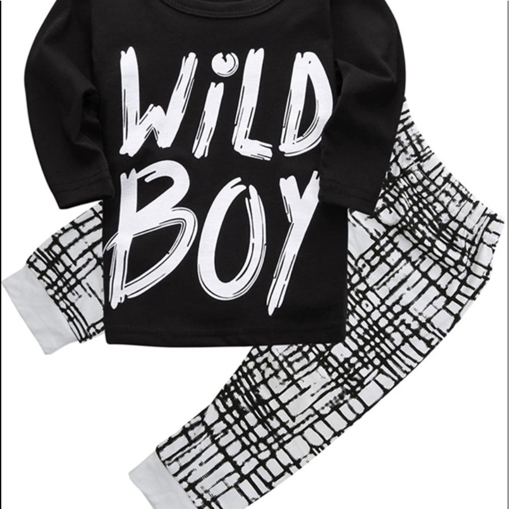 Toddlers Boys Set Long Sleeve Wild Boy T-Shirt Tops Pants Outfit Winter Spring - Picture 2 of 4